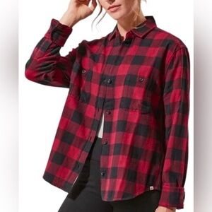 NWT PACT Women’s Buffalo Plaid Flannel Button Up Shirt Sz XL Organic Cotton Red